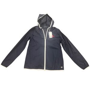 NWT Cutter & Buck Women's Breaker Hooded Jacket Navy Blue Small CB WeatherTec